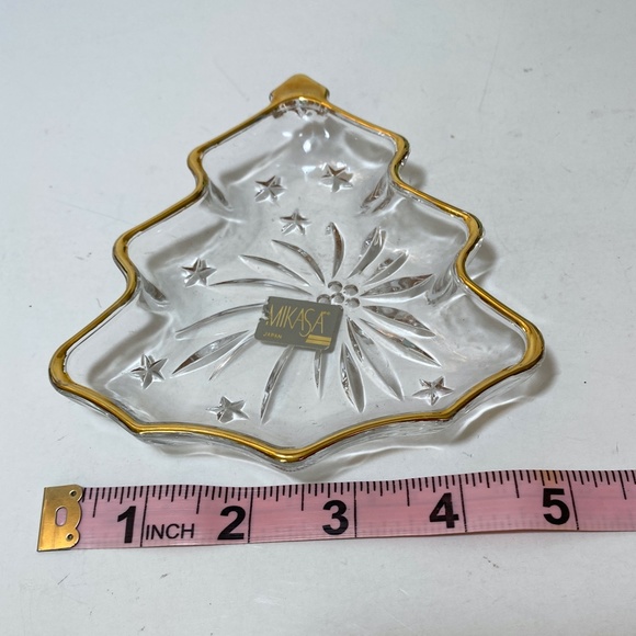 NEW Mikasa Crystal Gold-Trimmed Christmas Tree Candy Trinket Rare Poinsettia - Picture 5 of 6